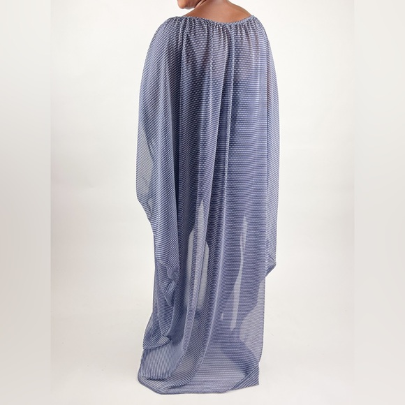 Blue and White Polkadot Chiffon Sheer Handmade Kaftan Maxi Dress - Picture 5 of 5